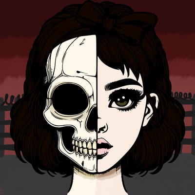 realistic girl with half skull mask