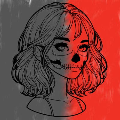 realistic girl with skull