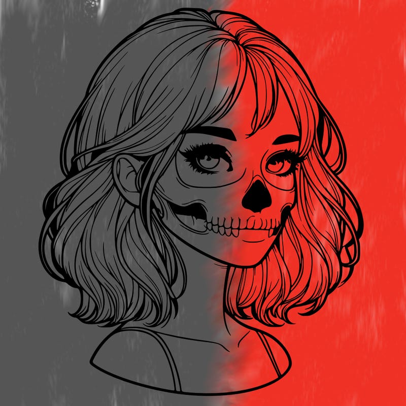 realistic girl with skull