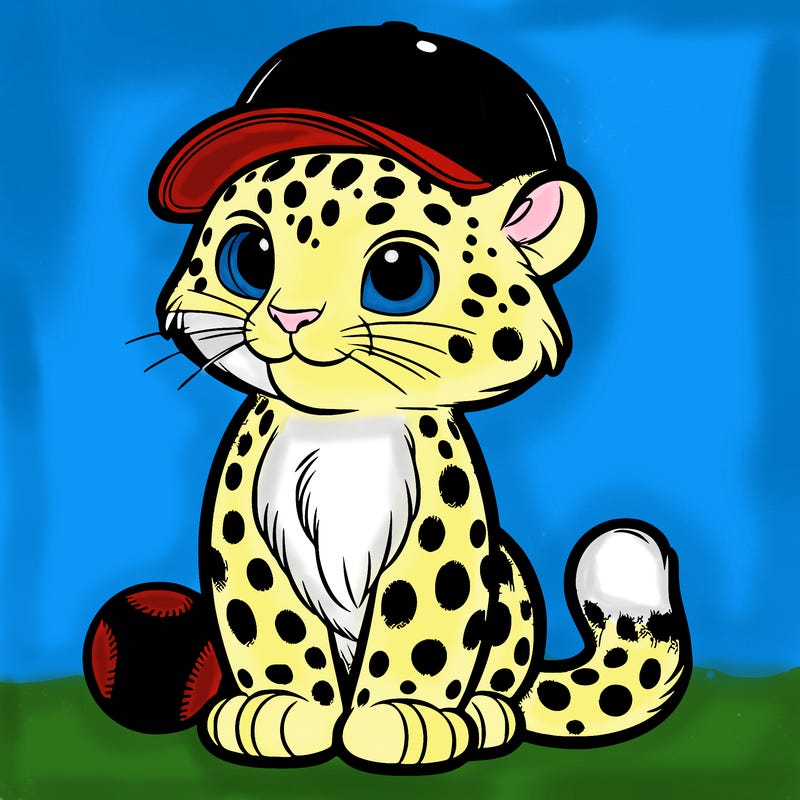 morning snow leopard with a baseball cap