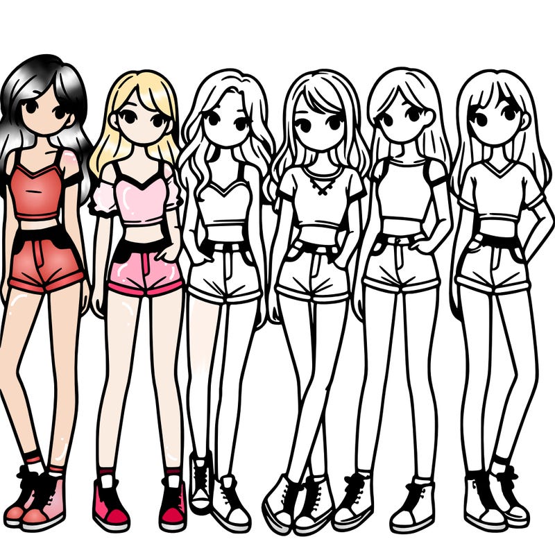 a group of girls wearing crop tops and shorts