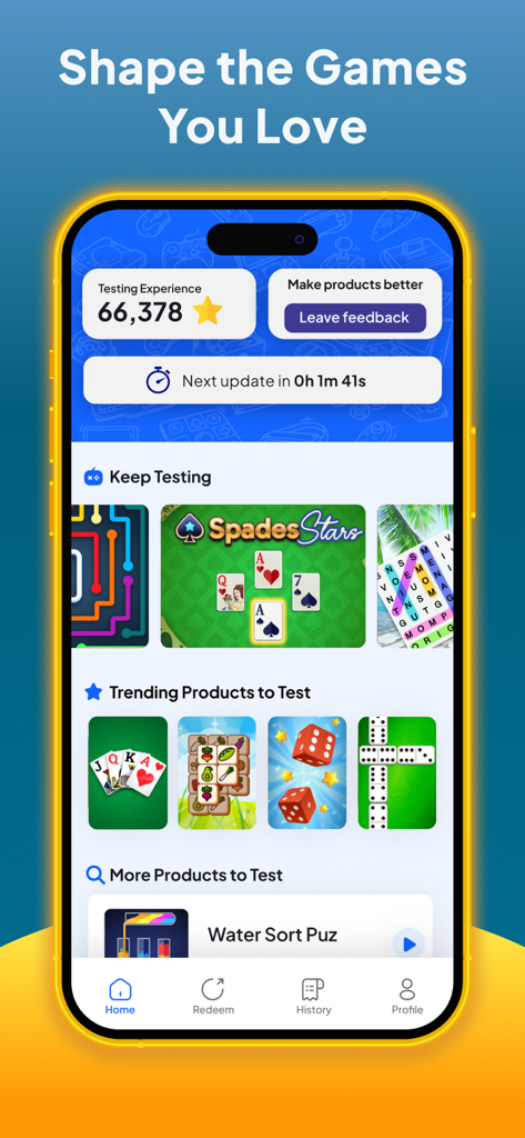 Playtest Pro - Playtest Pro mobile app dashboard showing various games available for user testing and feedback