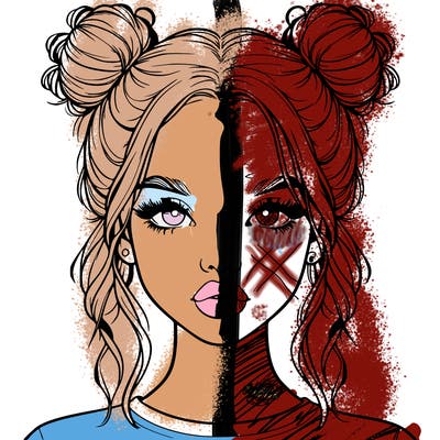 realistic girl with two buns in hair and lips