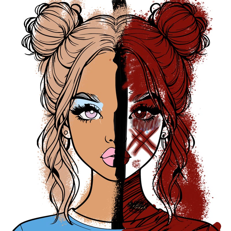 realistic girl with two buns in hair and lips