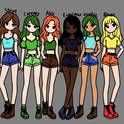 a group of girls wearing crop tops and shorts