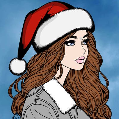 realistic girl in santa hat
