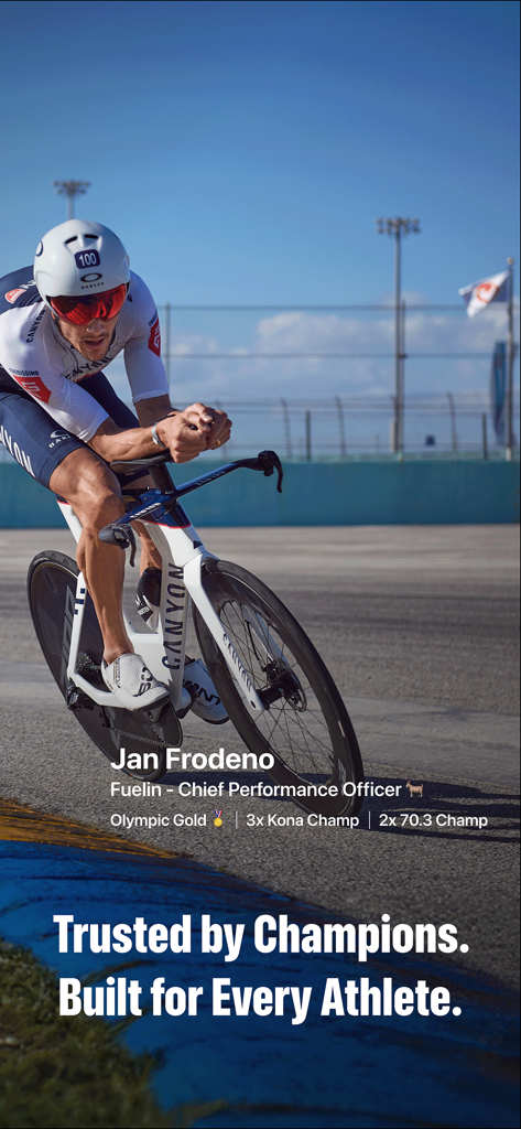 Jan Frodeno cycling with the caption Trusted by Champions Built for Every Athlete
