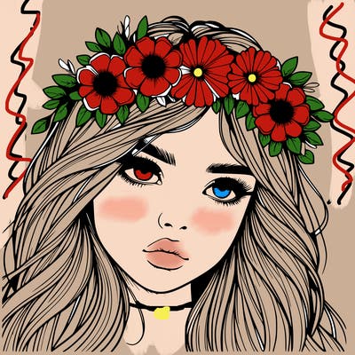 realistic girl with flowers crown