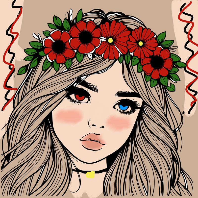 realistic girl with flowers crown
