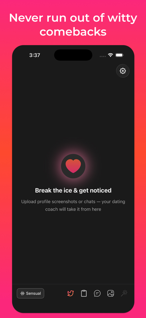 Loverzz + - Loverzz Plus app interface featuring AI dating coach for witty comebacks and breaking the ice.