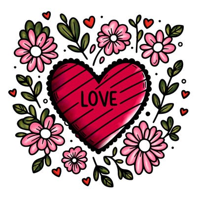 love heart with flowers around it