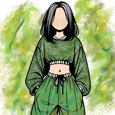 realistic girl faceless with baggy pants and a crop top