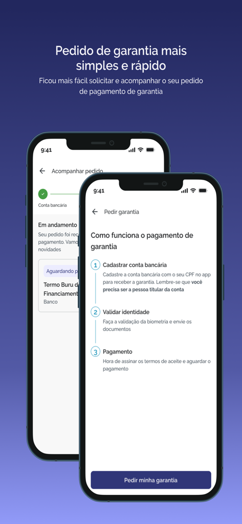FGC - Interface do aplicativo FGC explicando as etapas para solicitar o pagamento de garantia de crédito online