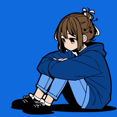 sad anime girl sitting alone
