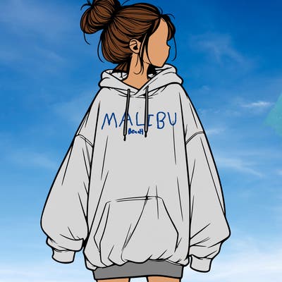 realistic girl with a oversized sweatshirt on and a bun