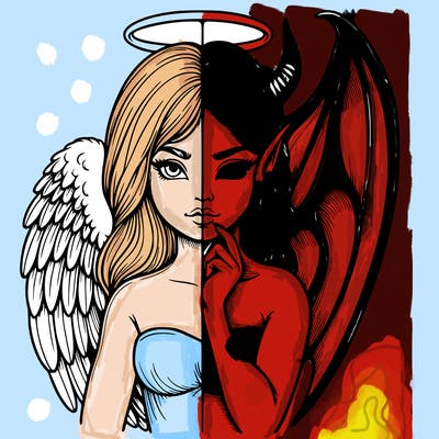 realistic angel half demon