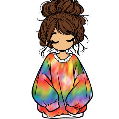 girl with baggy sweatshirt and messy bun