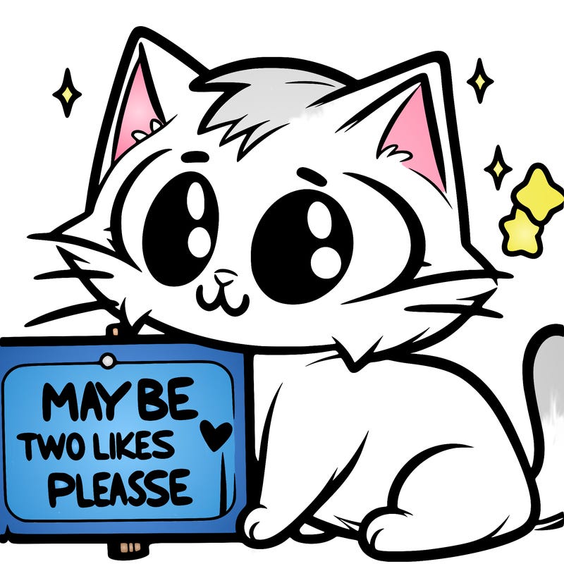 a kitty with the sign that says maybe two likes  please