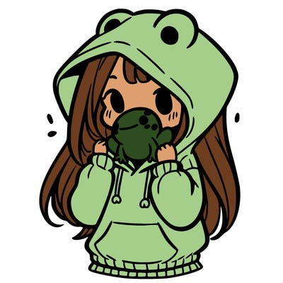 a girl holding a froggy hoodie