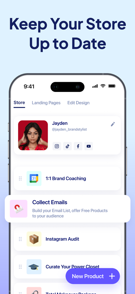 Écran mobile de l'application Stan montrant une boutique de créateurs avec des produits numériques et des services de coaching