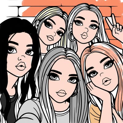 group of teen girls friends y2k up close in a selfie