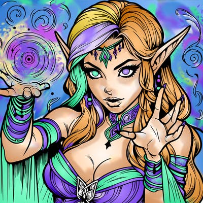 realistic scary beautiful elf sorceress casting spell
