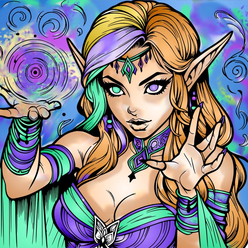 realistic scary beautiful elf sorceress casting spell