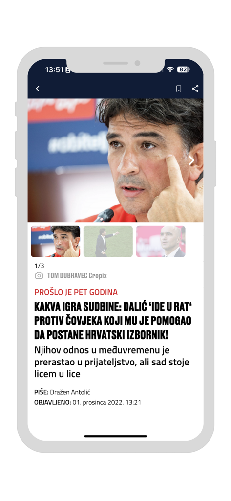Sportske novosti - Ein Nachrichtenartikel-Bildschirm aus der Sportske novosti App mit dem kroatischen Trainer Zlatko Dalic.