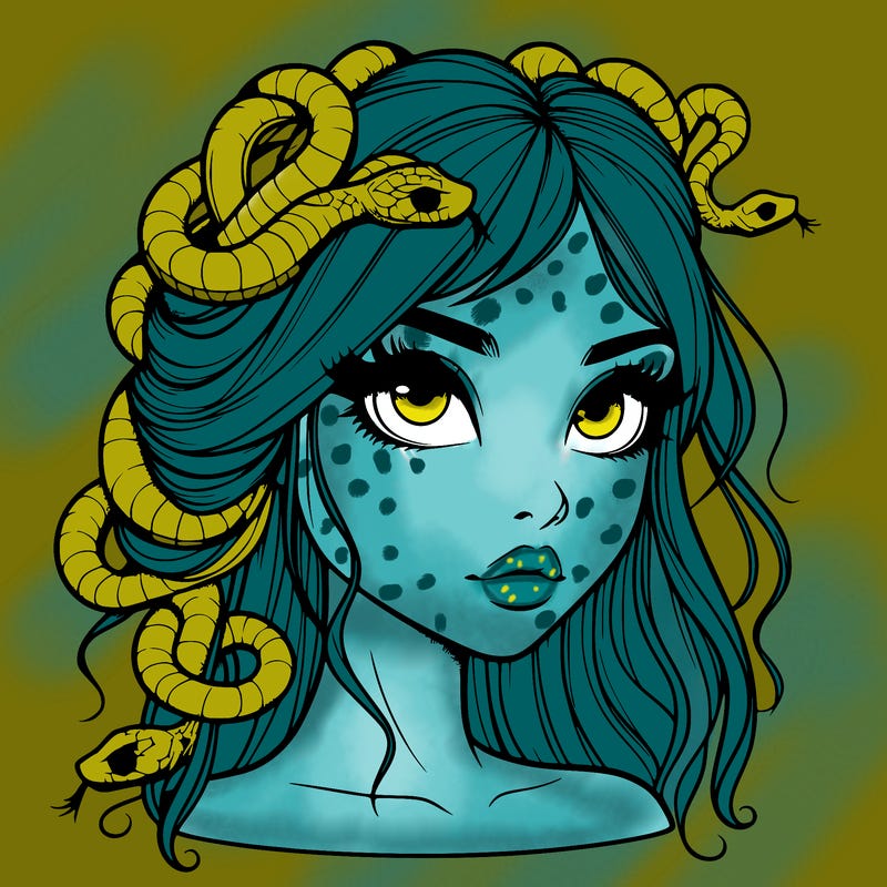 realistic girl with snakes in hair