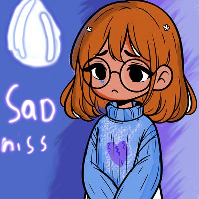 sad girl with glasses in a sweater