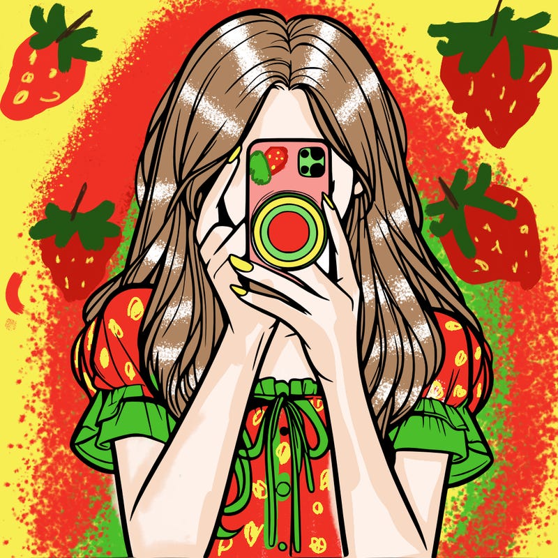 a realistic girl holding her phone taking pictures