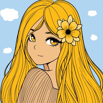 realistic girl with a flower in her long hair