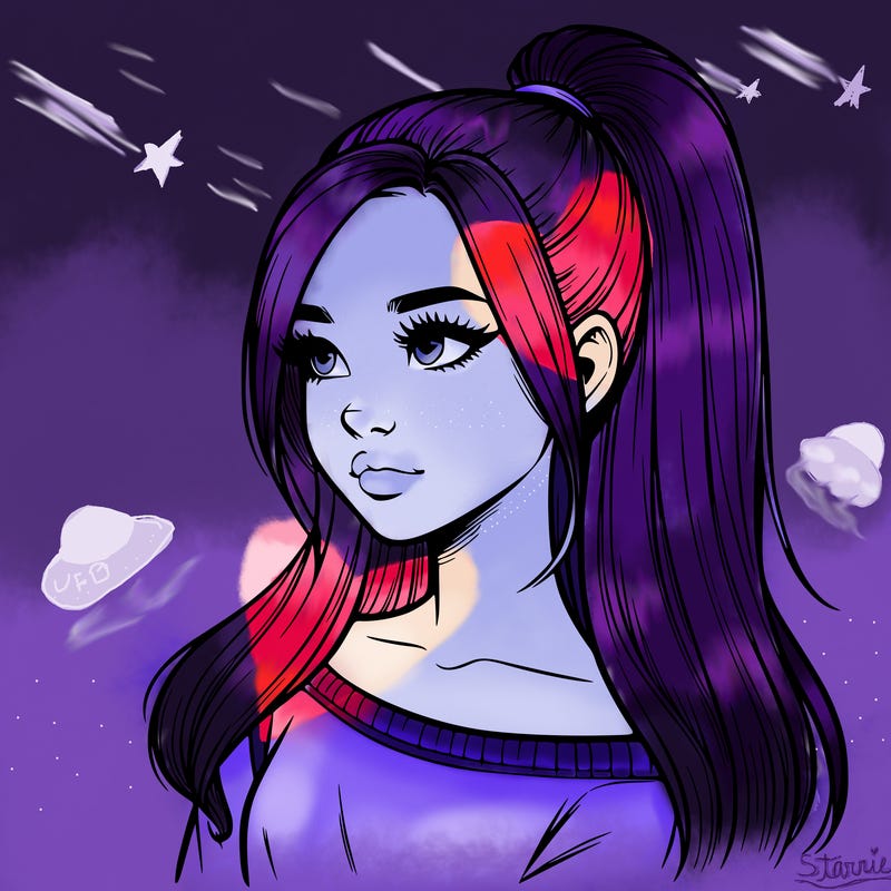 realistic girl with a high ponytail