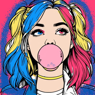 realististic girl blowing bubble -gum