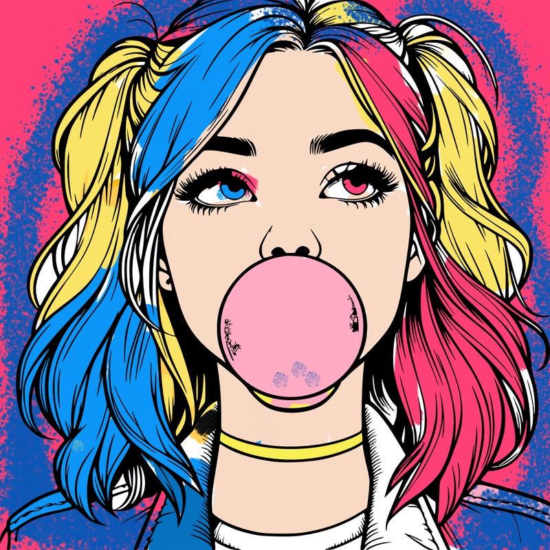 realististic girl blowing bubble -gum