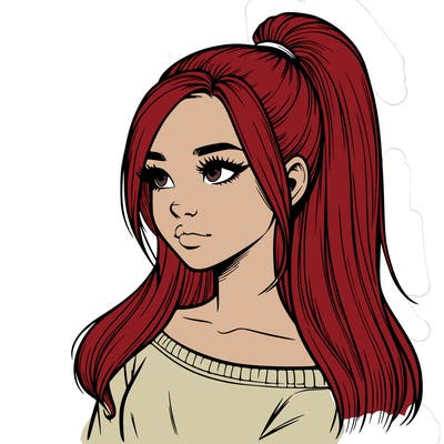 realistic girl with a high ponytail