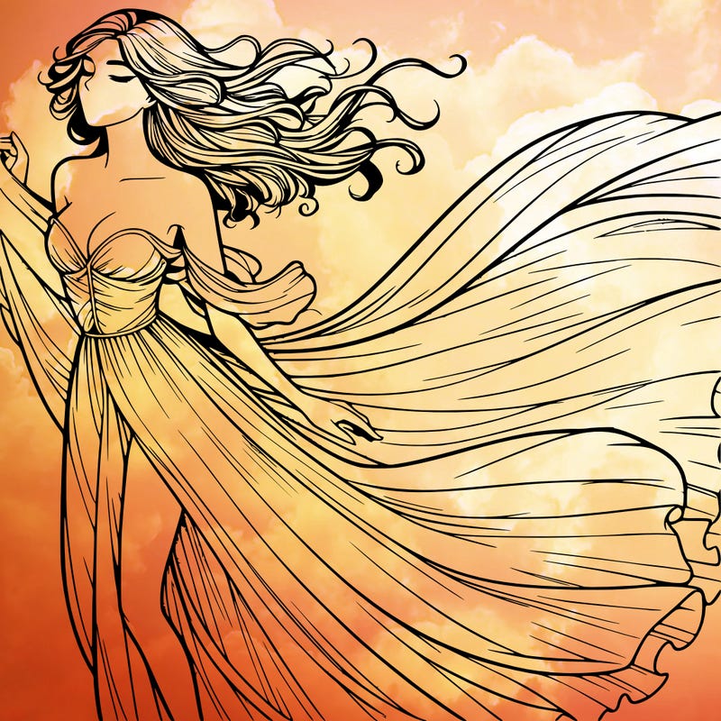 realistic woman in dress flowing the the wind