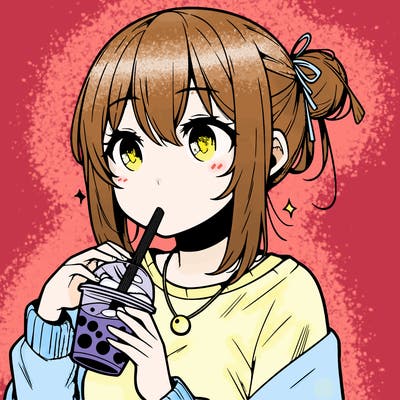 manga character drinking boba