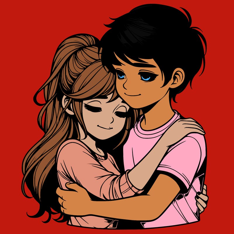 realistic girl and boy hugging