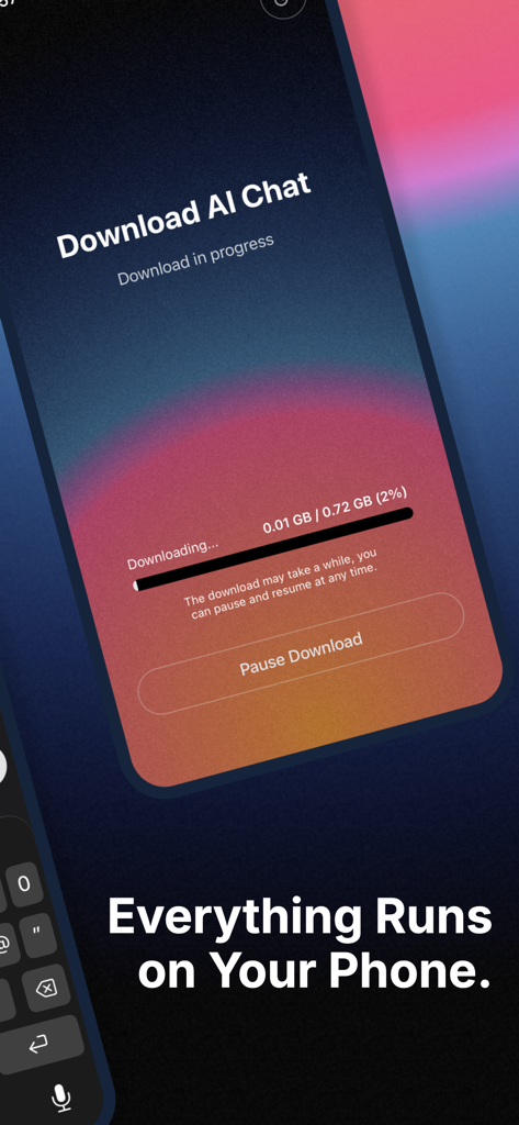 Whisper: On-Device AI - Pantalla de la aplicación Whisper mostrando el progreso de la descarga de un modelo de IA local para uso sin conexión
