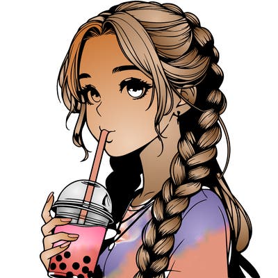 realistic girl with braided hair drinking boba