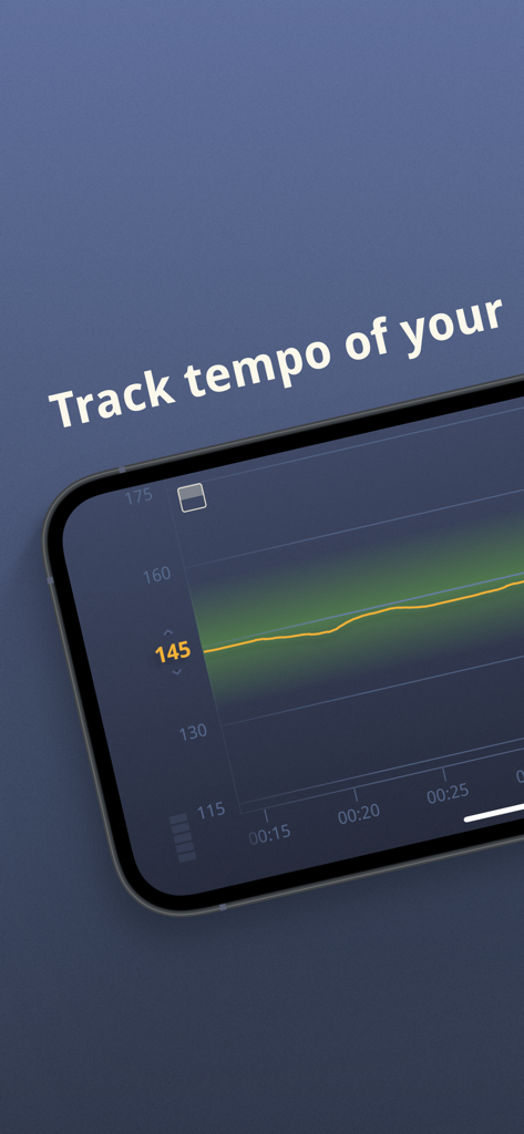 BeatMirror app displaying a real-time tempo graph on a mobile device screen