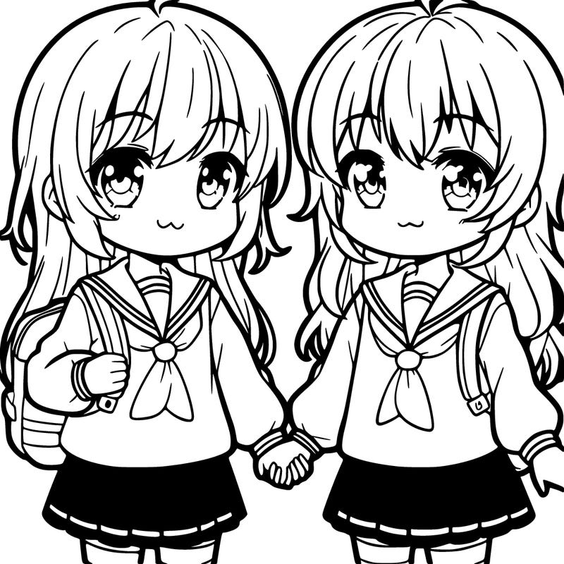 two fourth gade anime girls holding hands