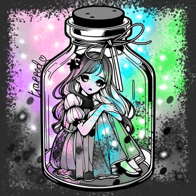 beautiful realistic girl trapped in bottle