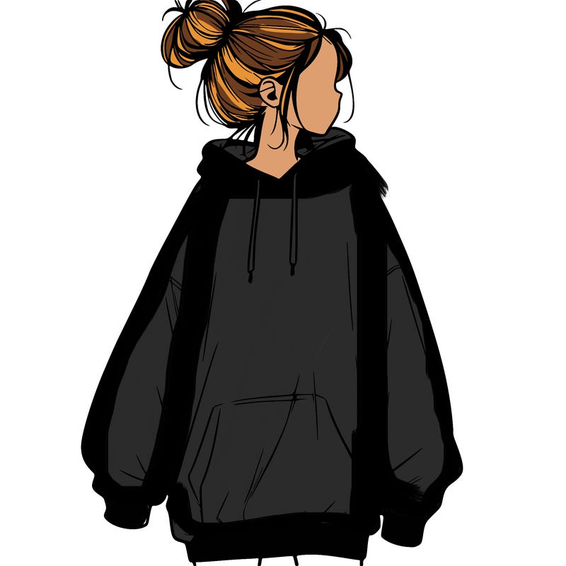 realistic girl with a oversized sweatshirt on and a bun