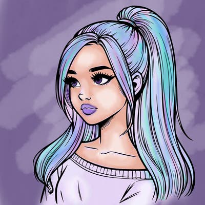 realistic girl with a high ponytail