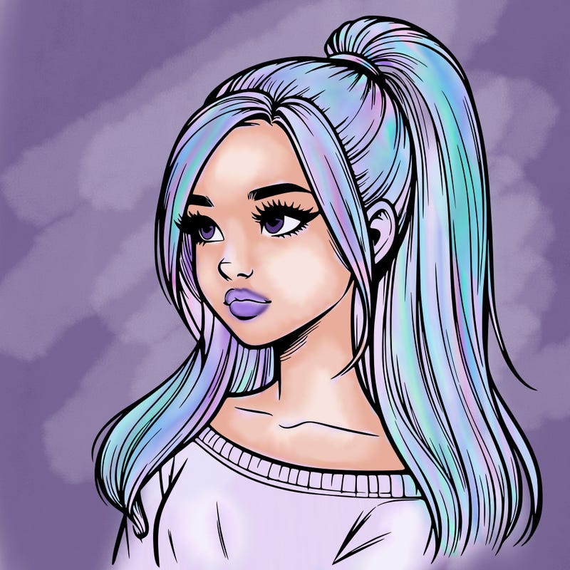 realistic girl with a high ponytail