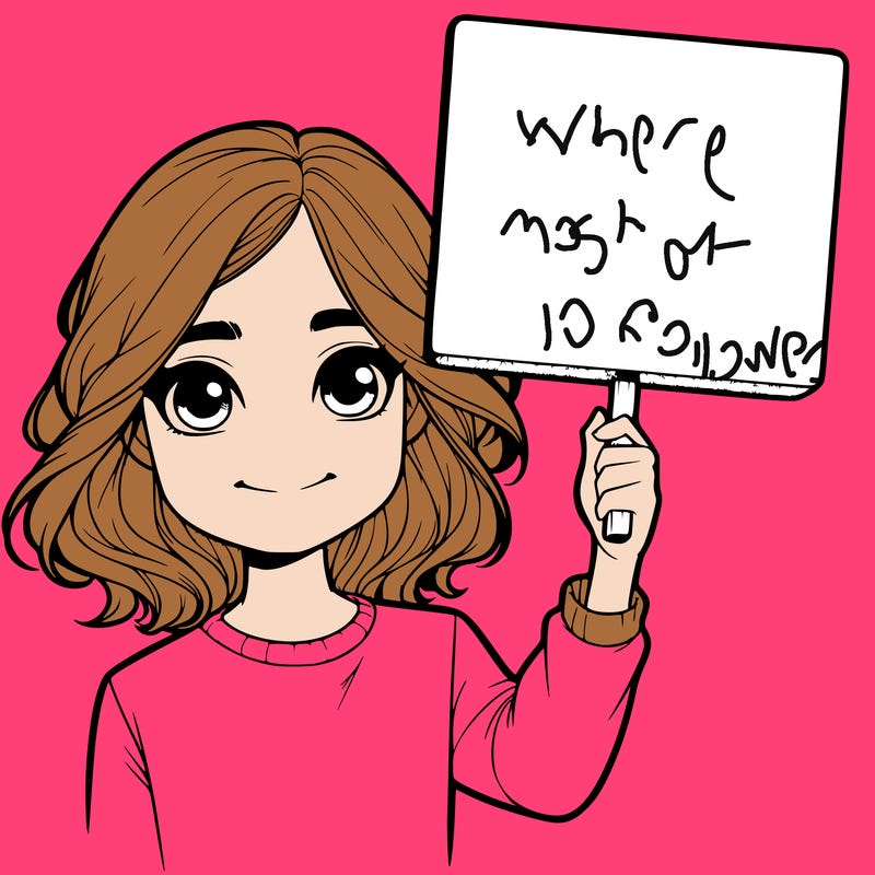 realistic girl holding up a sign