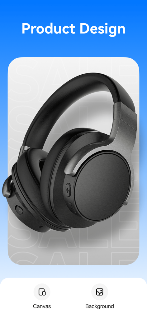 Professional product design showing black headphones on a clean background with editing tools