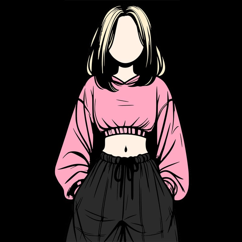 realistic girl faceless with baggy pants and a crop top